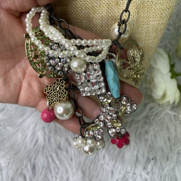 New Plunder Pearl Statement Necklace Chunky Layered Jewelry Vintage Inspired - Picture 3 of 7